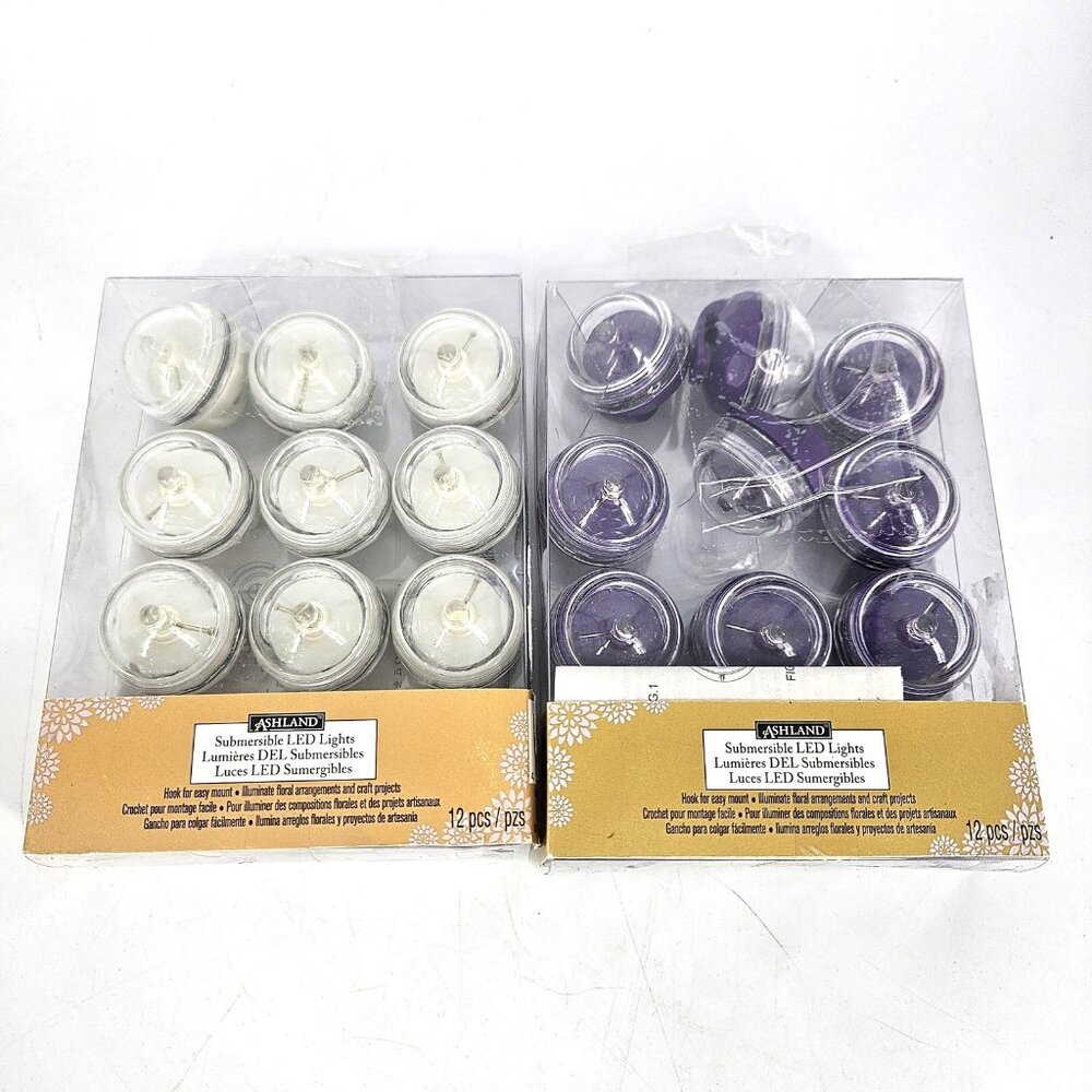 Ashland Submersible LED Flameless Candles 24 Ct White Purple Tealights Decor